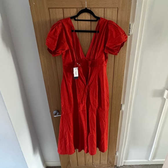 NWT A&F Puff Sleeve Slim Poplin Midi Dress - Picture 8 of 9